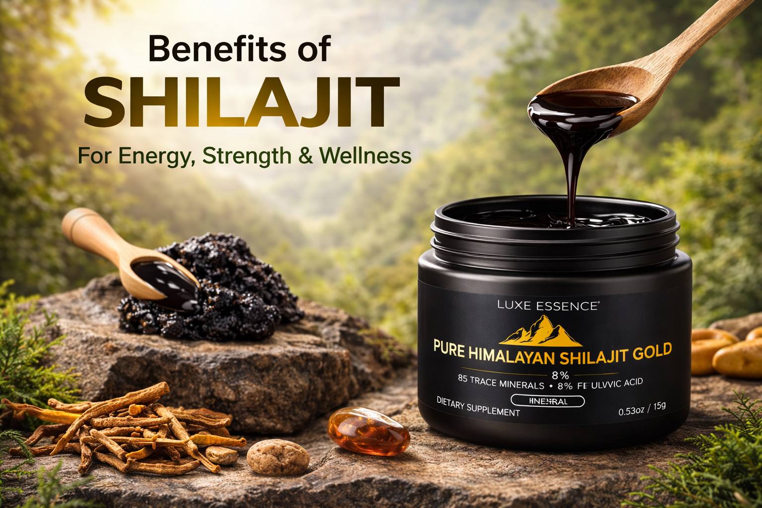 Pure Himalayan Shilajit resin with minerals used for natural energy, strength, stamina and overall wellness support