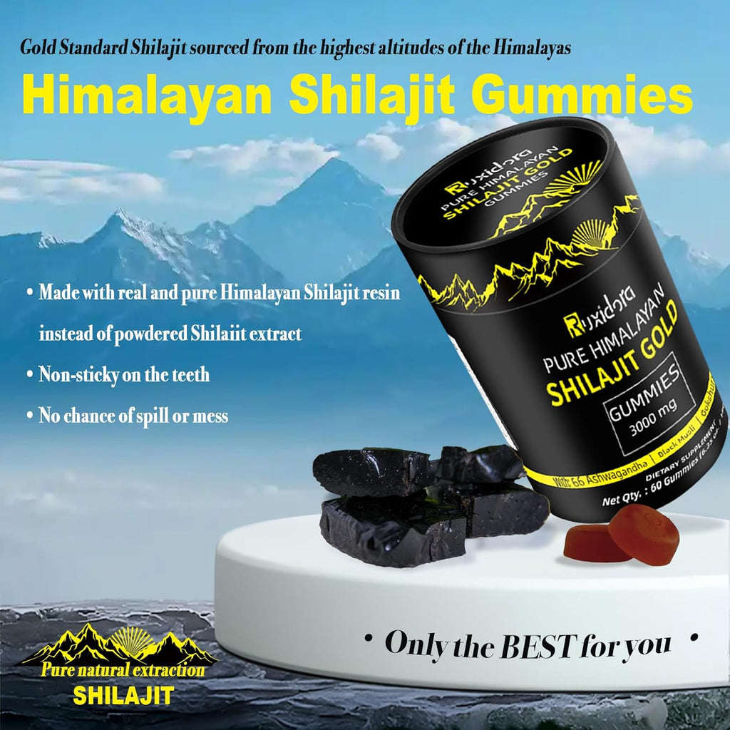 Himalayan Shilajit Gummies made from real Himalayan shilajit resin instead of powdered extract for purity and strength