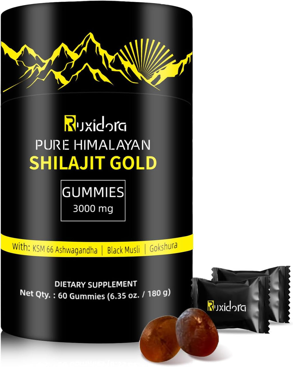 Pure Himalayan Shilajit Gold Gummies 3000mg with Ashwagandha, Black Musli and Gokshura – lab tested shilajit gummies supplement