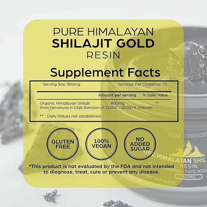 Pure Himalayan Organic Shilajit Resin – 800mg Gold Grade Shilajit – Natural & Authentic with 85+ Trace Minerals & Fulvic Acid – Premium Quality Supplement – 60 Grams (60 Gram)