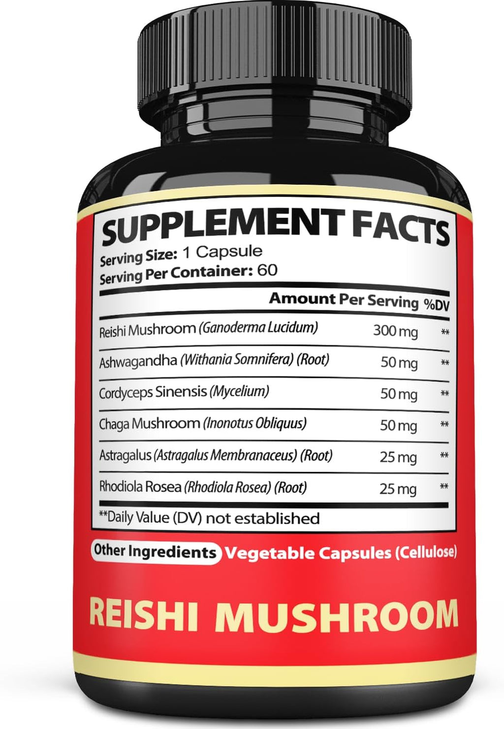 6in1 Reishi Mushroom Supplement Capsules - 6 Natural Ingredients - 60 Vegan Caps for a 2-Month Supply