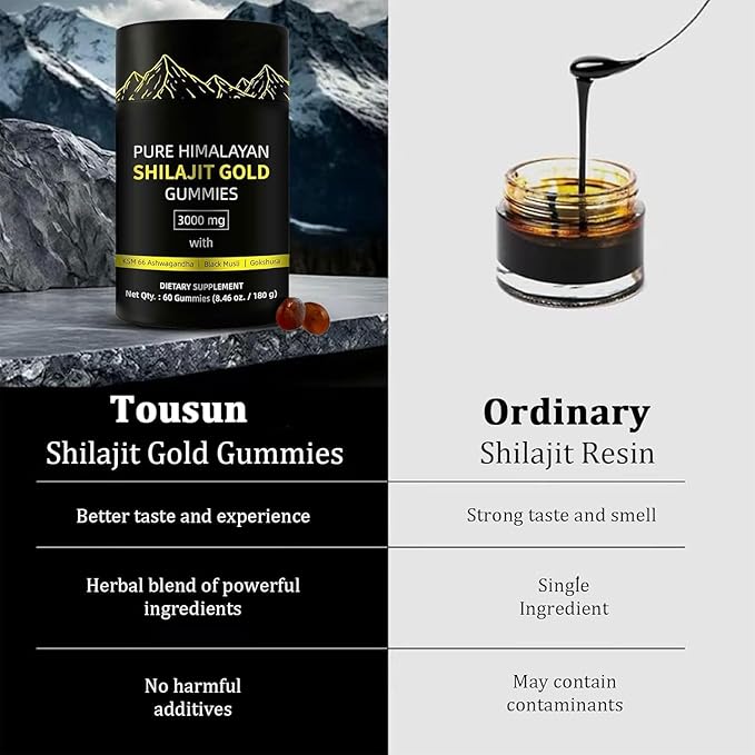 Pure Himalayan Shilajit Gold Gummies – 60 Vegan Gummies with Fulvic Acid & 85+ Trace Minerals – Energy, Focus & Immunity Booster – Organic Resin Alternative – Non-GMO, Gluten-Free Supplement