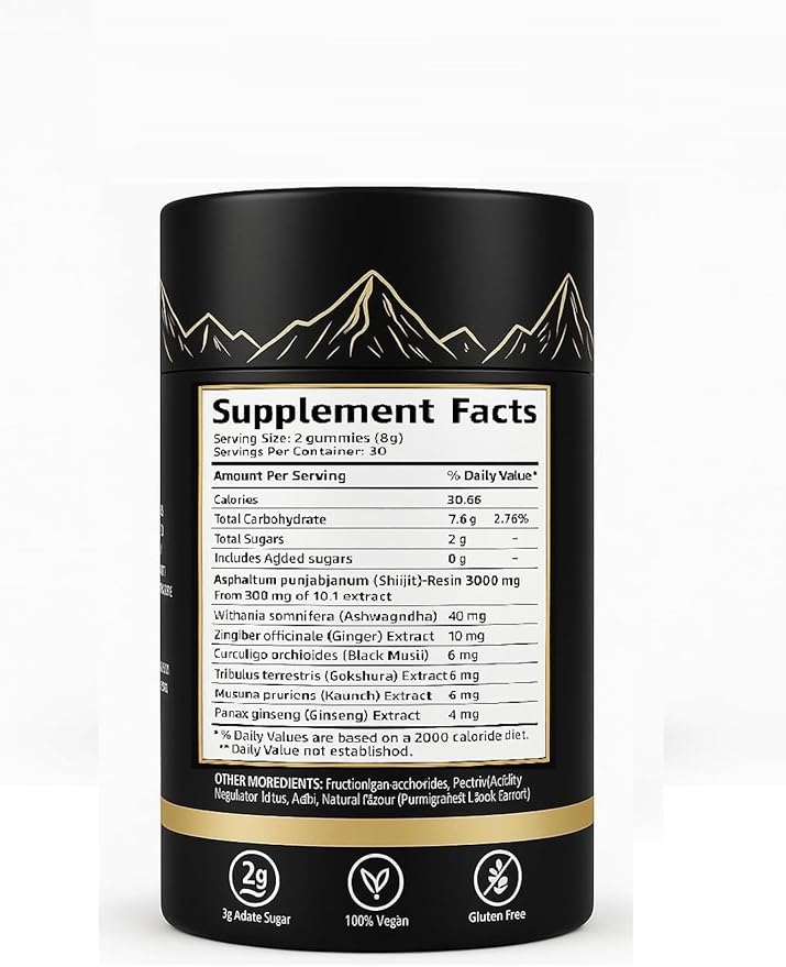 Pure Himalayan Shilajit Gold Gummies – 60 Vegan Gummies with Fulvic Acid & 85+ Trace Minerals – Energy, Focus & Immunity Booster – Organic Resin Alternative – Non-GMO, Gluten-Free Supplement