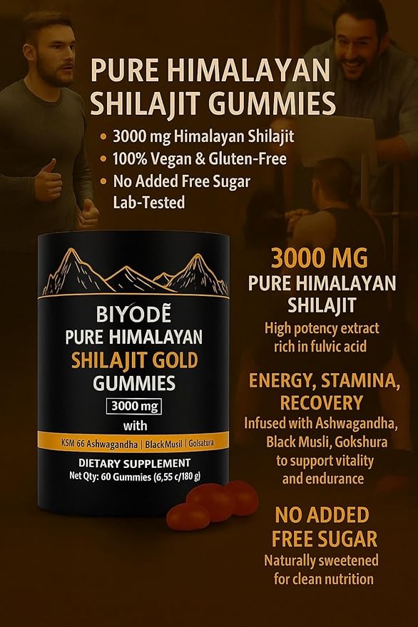 Pure Himalayan Shilajit Gold Gummies – 60 Vegan Gummies with Fulvic Acid & 85+ Trace Minerals – Energy, Focus & Immunity Booster – Organic Resin Alternative – Non-GMO, Gluten-Free Supplement