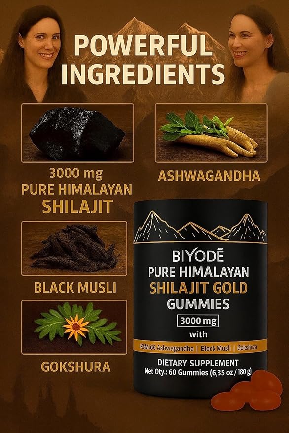 Pure Himalayan Shilajit Gold Gummies – 60 Vegan Gummies with Fulvic Acid & 85+ Trace Minerals – Energy, Focus & Immunity Booster – Organic Resin Alternative – Non-GMO, Gluten-Free Supplement