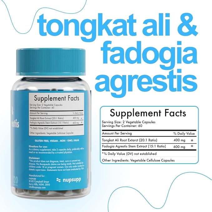 Tongkat Ali and Fadogia Agrestis 17,000mg Supplement - 120 Capsules - 2 Months Supply - 400mg Tongkat Ali - 600mg Fadogia Agrestis - nupsupp